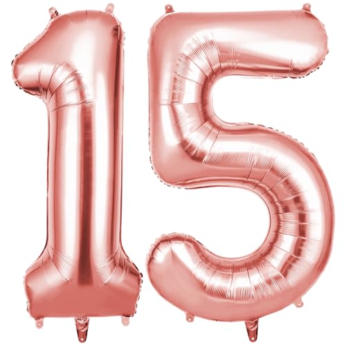 OFFCUP Zahlen Luftballon 15 Geburtstag Roségold Folienballon Zahl 15 40 Zoll Helium Ballons Riesen 101cm Geburtstag Mädchen Junge PartyDeko Ballon Zahl Deko zum Jubiläum Neujahr Hochzeit