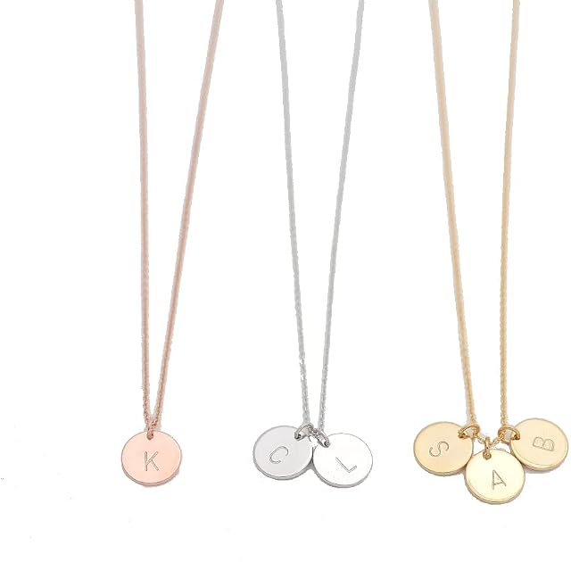 Personalised Initial Disc Necklace/Hand Stamped Letter Necklace, Coin Tag Initial Disk Necklace, Custom Name Necklace, Personalised Gift for Mom, Family Tree Necklace 182-2