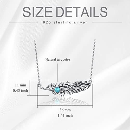 Bethza Feather Necklace Genuine Turquoise Moonstone Larimar Feather Necklaces For Women Sterling Silver Western Pendant Navajo Jewelry Gift For Christmas Valentine (18+2") #TOP2