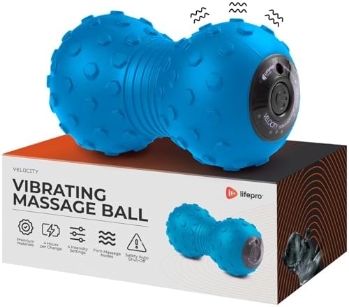 LifePro Vibrating Fascia Duoball, Peanut Fascia Roller, 4 Levels, Rechargeable, Cordless, Blue, Back Massager