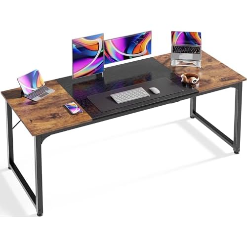 Huuger Computer Desk, 63 Inch Office Desk, Gaming Desk with Storage, Writing Desk Work Desk for Home Office, Study, Modern Simple Desk, Large Legroom, Metal Frame, Rustic Brown and Black
