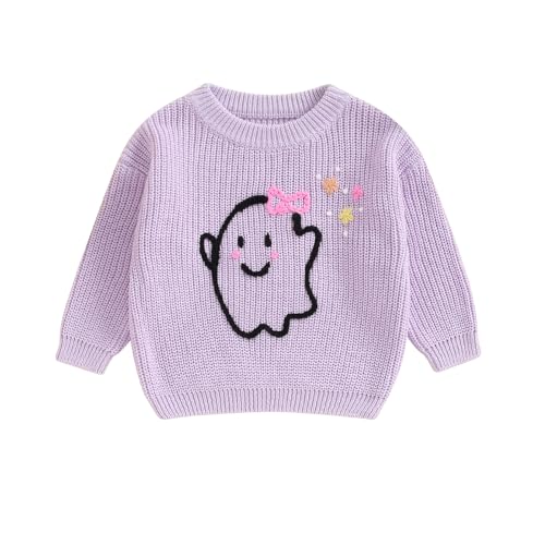 Ayalinggo Baby Halloween Sweaters Long Sleeve Round Neck Ghost/Skull Embroidery Tops Toddler Sweatshirts (Purple&black, 18-24 Months)