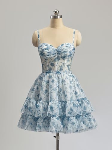 Floral Homecoming Dresses for Teens 2025 Short A-Line Tiered HOCO Short Prom Party Corset Gown2