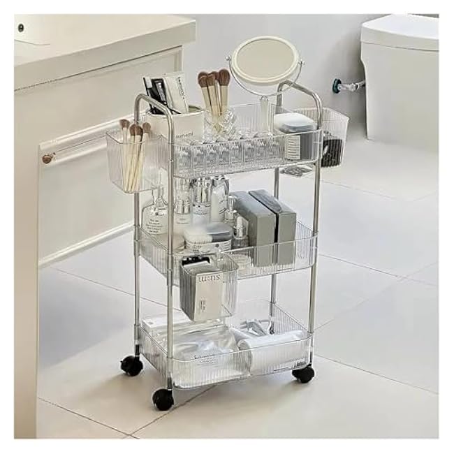 3/4 Layer Rolling Trolley Storage Rack - Movable Trolley with Hanging Basket for Bathroom, Makeup, and Snack Organization(2-tier 2 baskets)-OlE86tXs