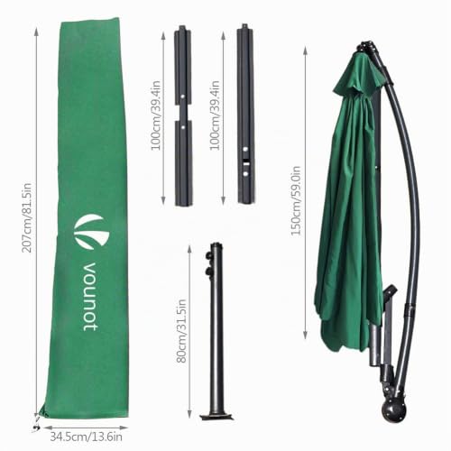 Miniatura 6 de Vounot 300 Cm Parasol Excentrico, Sombrilla De Jardín Con Manivela Y Funda Protectora, Protección Uv, Verde