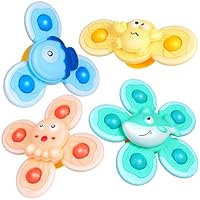 Baby Bath Suction Cup Spinner Toys-4Pcs, Spinning Toys for Window, Airplane Car Travel, High Chair, Christmas Birthday Gifts for Toddlers