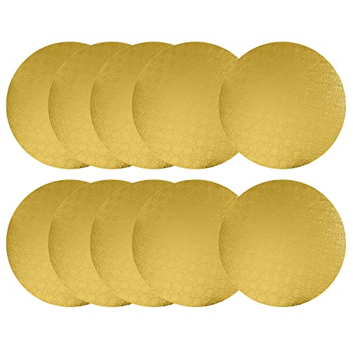 O'CREME Gold Wraparound Cake Pastry Round Drum Board 1/4 Inch Thick, 14 Inch Diameter - Pack of 10