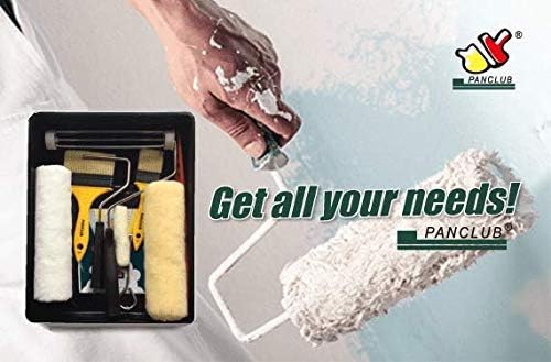 PANCLUB Paint Roller Kit I Plastic Paint Tray 10 Piece DIY Paint Roller Set I 9 inch and 4 inch Roller Cover Set, Sturdy Bristles Chip Paint Brushes, Paint Stick, Paint Can Opener