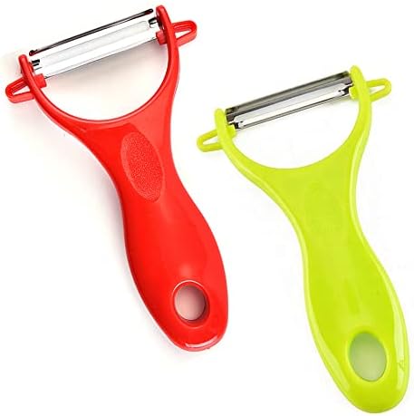 2 Potato Skin Peeler,Vegetable Peeler,Y Shaped Peeler with Non-Slip PP Handle, Sharp Straight Blade & Serrate Blade,Green/Red Color