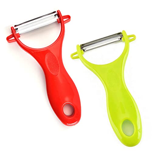 2 Potato Skin Peeler,Vegetable Peeler,Y Shaped Peeler With Non-Slip Pp Handle, Sharp Straight Blade & Serrate Blade,Green/Red Color #TOP29
