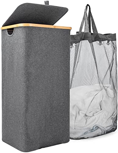 Laundry Basket With Lid100L Bamboo Laundry Basket With Lid Laundry Hamper With Removable Bag Water-Proof Dirty Clothes Hamper Collapsible Laundry Baskets For Clothes Storage And Bedroom (Square, New-Grey) (Square, New-Grey) #TOP2