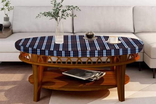 Image of The Furnishing Tree Elastic Oval Center Table Cover WxL 30x48 in Inches Polyester Checkered Pattern Grey