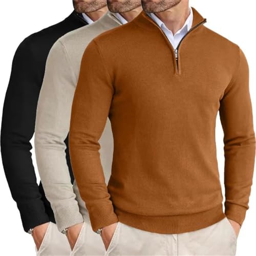 Men’S Slim Fit Quarter Zip Mock Neck Pullover Sweater Knitted Streetwear Business Casual Tops2