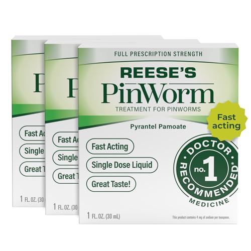 REESE'S PINWORM Medicine Liquid for Entire Family, Full Prescription Strength, 1 Oz (Pack of 3), #1 Doctor Recommended Single Dose Pyrantel Pamoate Dewormer for Adults & Kids Ages 2+, Banana Flavor