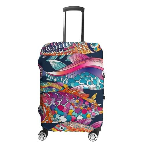 Travel Luggage Cover Elastic Suitcase Protector Anti-Scratch Washable Colorful Fish Luggage Sleeve Tsa Approved Carry on Covers Baggage Cover Fits 18-32 Inch Luggages