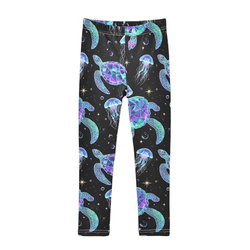 ALAZA Girls' Leggings Children's Yoga Pants Skinny Printed Dance Neon Jellyfish Turtle Comfortable 4T