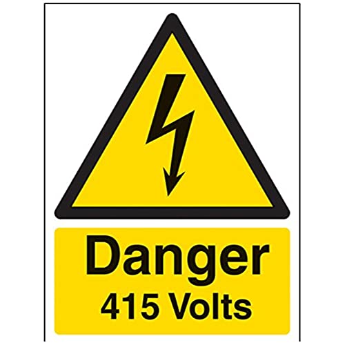 vsafety segni 68008 an-s "Danger 415 Volts" Warning Sign elettriche, Autoadesivo, verticale, 150 mm x 200 mm, colore: nero/giallo