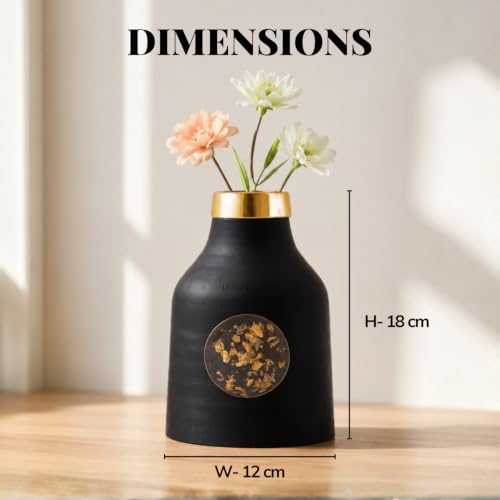 Image of Urban Born Metal vases for Flowers & Plants | Metal pots for Plants | Home Decor | Vases Decorative | Living Room | Living Room Vintage Decor (12 X 12 X 18 cm) Black