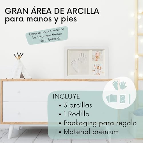 Variante de HuBorns regalo a un recien nacido marco huellas con arcilla