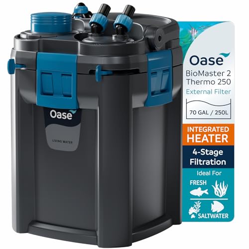 OASE BioMaster 2 Thermo 250 Canister Filter for Aquariums – External Aquarium Filter with Built-in Heater – EasyClean Pre-Filter, Quiet Operation – Freshwater & Saltwater, Up to 70 Gallons