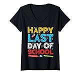 Womens Happy Last Day of School T-Shirt Students and Teachers Gift V-Neck T-Shirt
