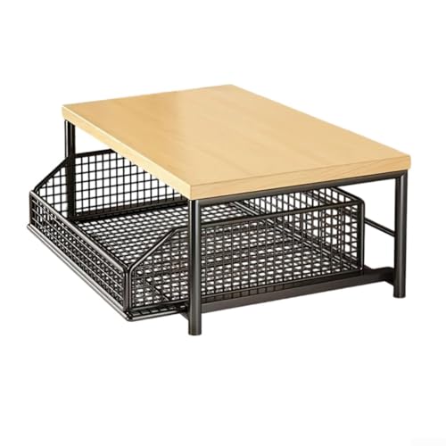 HEIBTENY Carrito de microondas con tablero de densidad media sólido y marco de metal resistente, estante de almacenamiento de cocina pequeño de varios niveles con cesta extraíble inferior para