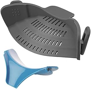 Silicone Clip-On Colander Kitchen Pasta Food Snap Strainer with 1 Anti-Spill Soup Funnel,Hands-Free Heat Resistant Drainer Filter Pour Spout,Deflector for Pots Bowls Vegetable Noodles and Spaghetti