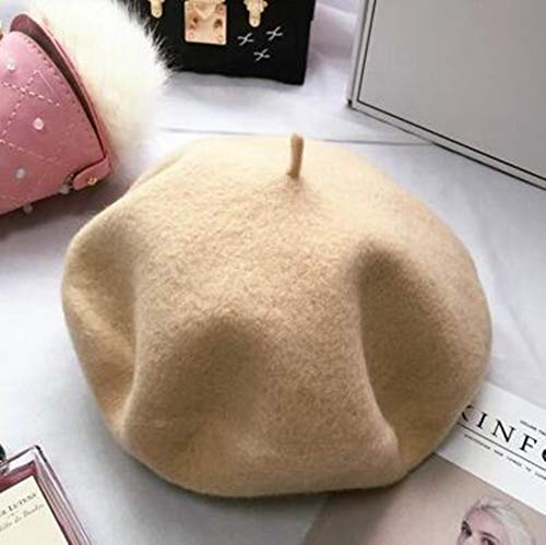 Viskey Women Girls French Beret Casual Classic Solid Color Winter Cap, Beige #TOP2