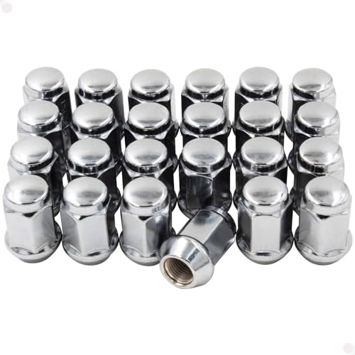 Image of Set of 24 Lug Nuts Closed End Bulge Acorn Lug Nut Style 1.38 inch Long Cone Seat 19mm (3 /4 inch) Hex Wheel Lug Nut (M12x1.25, Chrome)
