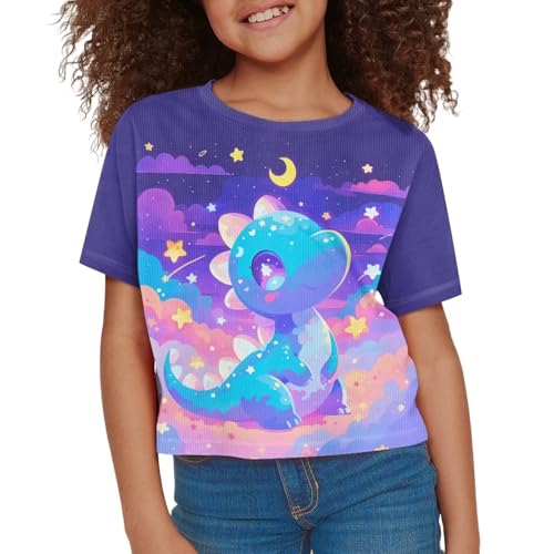 Image of Girls Summer Crop Top Outfits Short Sleeve T Shirts Kids Cute Clothes Tees Blouse