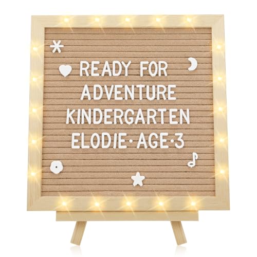 Image of 10 inchx10 inch Felt Letter Board with LED Lights & Stand, First Day of School Sign