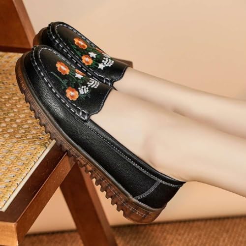 Image of Women's Genuine Leather Platform Loafers Classic Casual Comfort Slip-On Shoes Soft Sole Dress Shoes