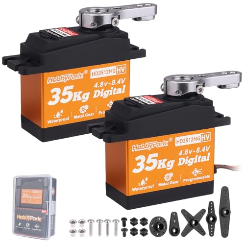 HobbyPark 2PCS Waterproof 35kg High Torque Servo Motor Metal Gears Digital Arduino Servo for RC Car Crawler Truck Buggy Airplane Robotics DIY HV 5V-8.4V High Volt Programmable Control Angle 180° Fast