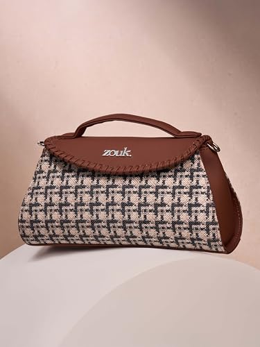 Image of ZOUK Saisha Sling Bag for Women - Vegan Leather with Whip-Stitch Detailing & Detachable Silver | Water-Resistant Stylish Purse | Carter Checks