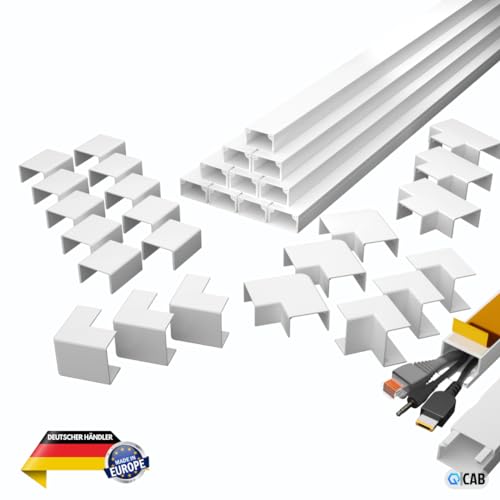 Kabelkanal Set weiß selbstklebend 10m (2,0 x 1,0 x 100 cm) - VDE geprüft - Made in Europe - mit extrastarkem Schaumklebeband zur Montage ohne Bohren (2,0 x 1,0 x 100 cm Set)