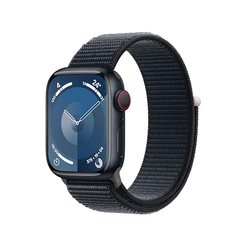 Image of Apple Watch Series 9 [GPS + Cellular 41mm] Smartwatch with Midnight Aluminum Case with Midnight Sport Loop One Size. Fitness Tracker, Blood Oxygen & ECG Apps, Always-On Retina Display, Water Resistant