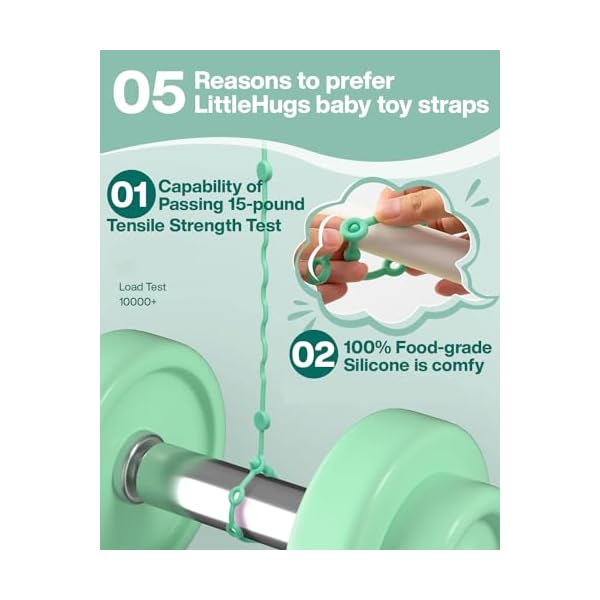 LittleHugs Spielzeuggurte für Babys, 5 Stück, verstellbare Spielzeughalter für Kinderwagen-Zubehör, Silikon-Schnuller-Clip, kein Werfen, Baby-Reise, unverzichtbare Leine für Hochstuhl, Autositz,
