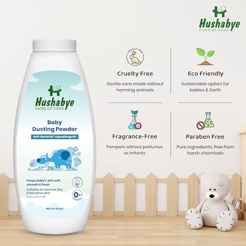 Image of Hushabye Nourishing Baby Shampoo (200ml) & Baby Dusting Powder (100g) with Milk Protein | Tear-Free Formula, pH Balanced for All Skin Types | Newborn Care Gift Set, Combo Pack of 2