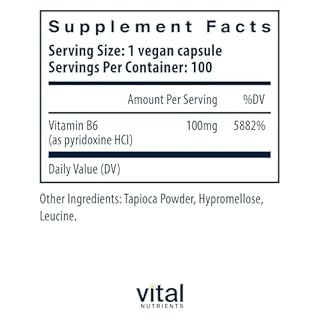 Vital Nutrients Vitamin B6 - Vegan Pyridoxine HCl B6 Vitamins for Nervous System, Muscle, Bone Health* - High-Potency Vitamin B6 for Menstrual Discomfort * - Gluten, Dairy, Soy Free -100 Capsules