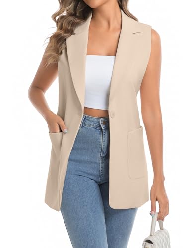 IDEALSANXUN Womens Long Vest Sleeveless Blazer Dressy Spring Summer Suit Jackets2