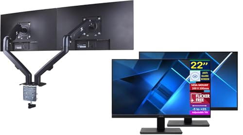 Image of Acer Vero 22 inch FHD 100Hz FreeSync Monitor (2 Pack) | 4ms Response Time, Flicker Free, Anti Glare, VESA Mount, HDMI & Dockztorm USB Port Expander ErgoFlexy Dual Monitor Mount