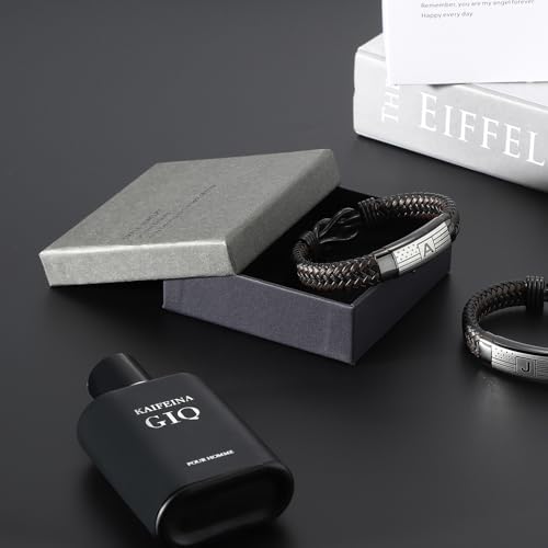 Mens Bracelet with Engraved Flag & “Love You Forever” Message – Adjustable Leather Bracelet with Initial Clasp, Gift Boxed – Stylish Pulseras Para Hombres, Initial Bracelet for Boyfriend, Son, Husband by HSM - Used condition - Image 5