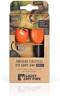 Light My Fire Flint and steel fire starter kit - Army model - 1cm thick ferro rod - Lasts for 12 000 strikes - Emergency whistle included - Made in Sweden with biobased plastics free from BPA