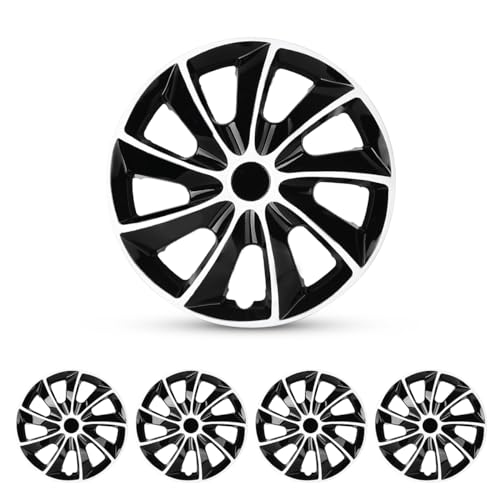 CPW 17 Wheel Rim Cover Hubcaps Universal Snap On Car Truck SUV Car Accessories ABS & PC Material Replacement Hub Caps Set of 4 (17 Inch-White Lacquer & Black Lacquer)