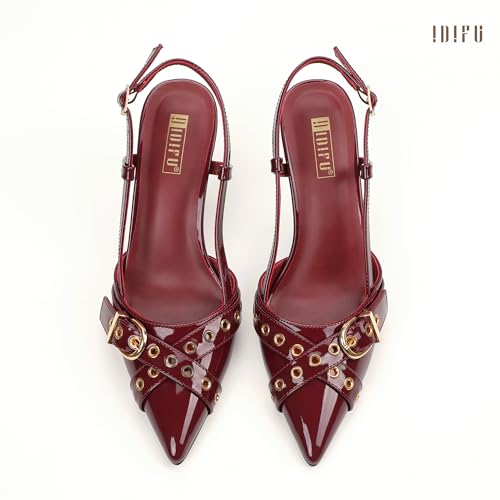 Image of IDIFU IN3 Slingback Kitten Heels for Women Stiletto Heel Closed Pointed Toe Pumps Buckle Straps Dress Shoes Sexy Prom Party Work Trendy Fashion Comfortable Pumps Dressy Shoes