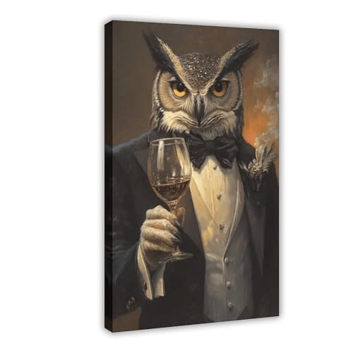 Poster sur toile chouette en smoking 40x60 cm pour décoration de chambre