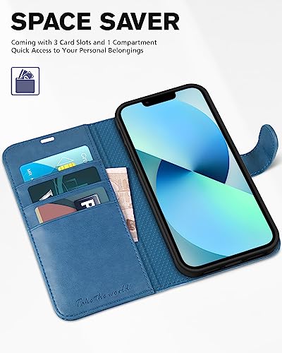 TUCCH Leather Wallet Case for iPhone 13 Mini (5.4") 2021 5G, Magnetic Stand PU Folio Flip Cover with [RFID Blocking][Card Slot][Kickstand][Shockproof TPU] Compatible with iPhone 13 Mini, Lake Blue - Image 6