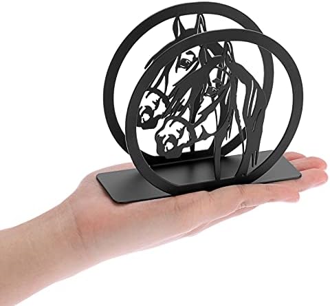 BTSKY 2PCS Matte Black Metal Napkin Holder - Cutout Design Freestanding Napkin Dispenser for Cocktail Napkins, Dinner Napkins, Kitchen, Picnic, Parties and Cafe Napkin Holder, Horse Head Pattern