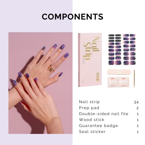 Nailog Semi Cured Gel Nail Strips 34 Pcs | Long Lasting Nail Polish Sticker Wraps With Glossy Gel Finish | Constellation #TOP4