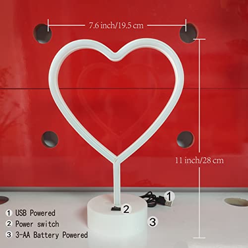 Image of JYWJ Neon Signs with Holder Base,USB or 3-AA Battery Powered Neon Light,LED Desktop Wall Decoration,Various Parties,Decoration of Business Premises(Heart)